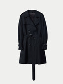 Women's Double Breasted Cashmere Trench Coat Black detail view on white background #color_black