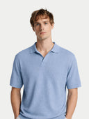 Men's Cashmere Silk Polo Celestial Blue detail view on white background #color_celestial-blue #ai-image