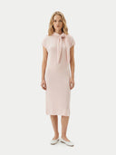 Women's Peach Blush Cashmere Tie-Neck Dress worn by model, front view on white background #color_light-blush