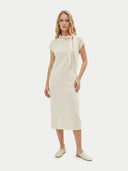 Women's White Cashmere Tie-Neck Dress worn by model, front view on white background #color_soft-white