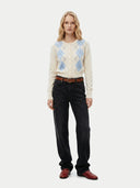 Women's White Cashmere Argyle Cardigan worn by model, front view on white background #color_soft-white #ai-image