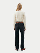 Women's White Cashmere Argyle Cardigan worn by model, back view on white background #color_soft-white #ai-image