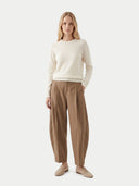 Barrel-Leg Cashmere Pants Sepia detail view on white background #color_dark-brown #ai-image