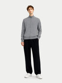 Mens' Dim Gray Cashmere Cardigan worn by model, front view on white background #color_gray #ai-image