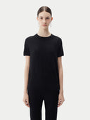 A black silk cashmere t-shirt with a round neckline and short sleeves. #color_graphite-black