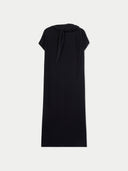 Women's Black Cashmere Tie-Neck Dress detail view on white background #color_black