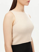 close up of a beige ribbed tank top #color_off-white