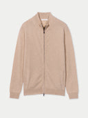 Women's Beige Cashmere Full-Zip Cardigan detail view on white background #color_beige