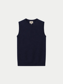 Women's Cashmere Crewneck Vest Navy detail view on white backround #color_navy-blue