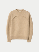 Women‚Äôs Warm Grey Cashmere Crewneck Twin Set detail view on white background #color_dusty-beige