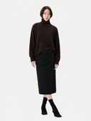 Women's Black Cashmere Cashmere Tailored Skirt worn by model, front view on white background #color_black