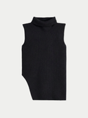 Black sleeveless ribbed knit top on a light gray background #color_black #ai-image