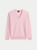 Pink v-neck sweater on a white background #color_almond-blossom