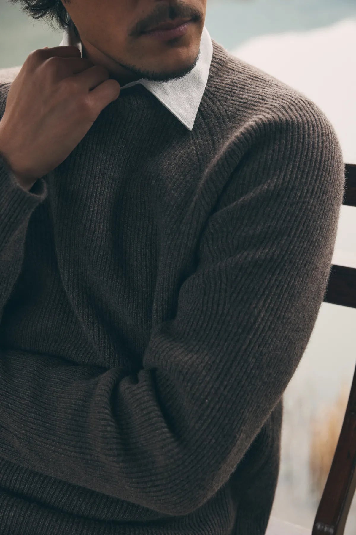 Detailed Cashmere men's brown sweater | GOBI Cashmere